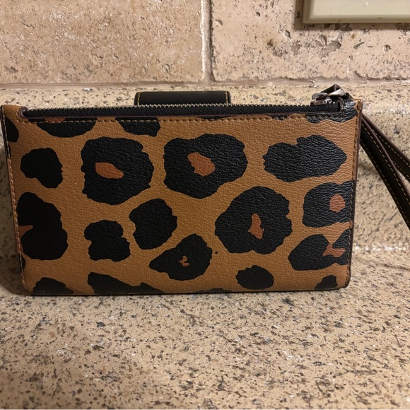 Coach Leopard Print Wristlet in Brown and Black - Picture 2 of 7